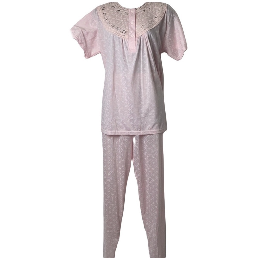 Vintage Pink Floral Pyjamas With Cut Out Collar 2 pc